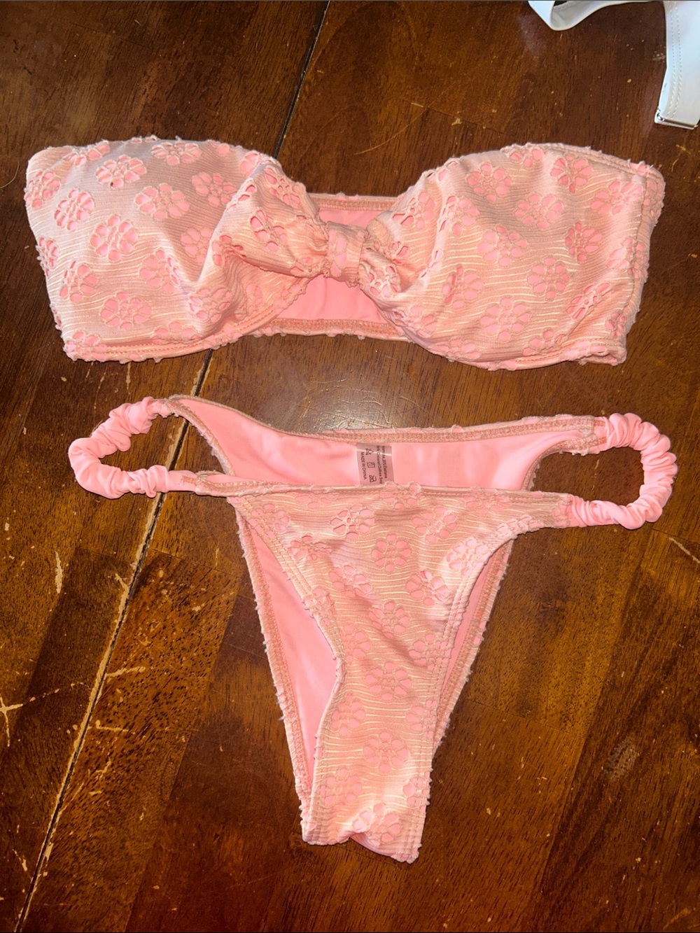 SHEIN Pink Floral Lace Bandeau Bikini Set